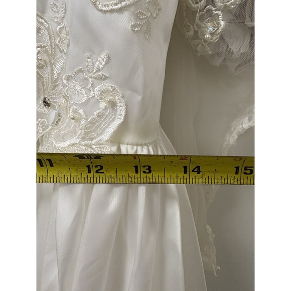 Vtg San Martin Wedding Dress Long Sleeve Train Lace Embroidered Tulle Sz 6/8 - Picture 14 of 16